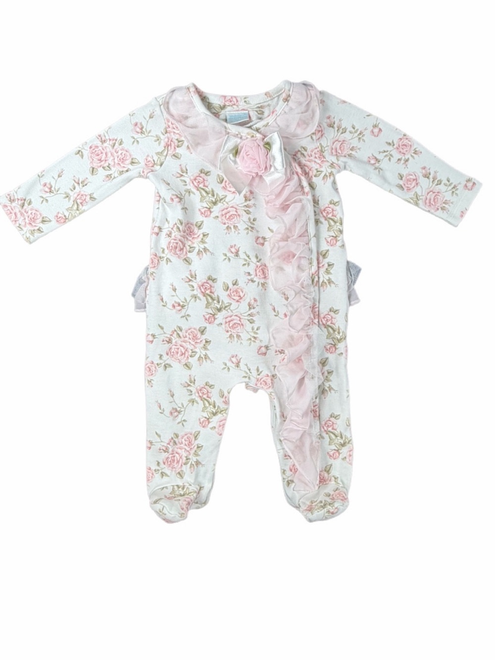 EDGEHILL COLLECTION Rose Print Ruffle Footie - 6 Months
